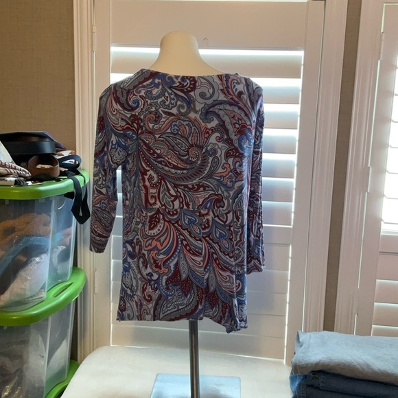 Ruby Rd. Asymmetrical Brown and Blue Tunic with 3/4 Sleeves - Picture 3 of 7